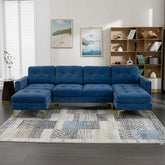 110" L-Shape Convertible Sectional Sofa Couch with Movable Ottoman for Living Room, Apartment, Office, Blue