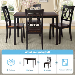 TOPMAX 5-Piece Dining Table Set Home Kitchen Table and Chairs Wood Dining Set, Espresso+Black(OLD SKU:SP000088AAB)