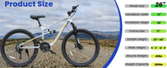 A2670 26 Inch Mountain Bike with 21-Speeds & Full Suspension Steel Frame, Alloy Rims, Disc Brakes For All Terrains, Men & Women, Multiple Colors