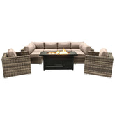 LSI 9-Piece Outdoor Sectional Set with Fire Pit Table and Cushions