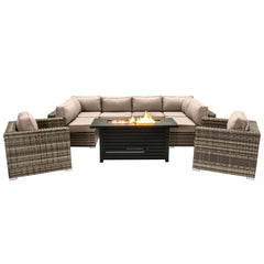 LSI 9-Piece Outdoor Sectional Set with Fire Pit Table and Cushions