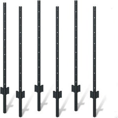 6 piece garden fence post set, 4-foot heavy-duty U-shaped metal posts for wire mesh fences, no-dig temporary fence posts, black