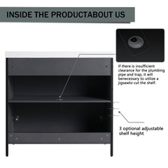 36" Freestanding Bathroom Vanity with Resin Sink & 2 Soft-Close Cabinet Doors (KD-Packing)