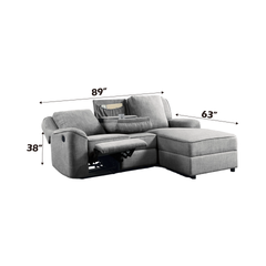 Destiny Gray Linen Sectional Sofa with Dropdown Table