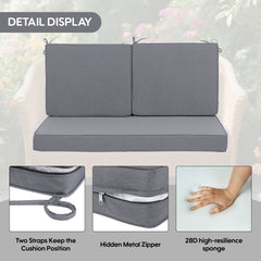Outdoor Loveseat Cushion Set 48 x 24 Inch, Waterproof & 3-Year Fade Resistant Patio Furniture Cushions with Removable Cover, Ties and Hidden Zipper for Sofa Bench Couch pad Set of 3, Gray(1xseat+2Xbac