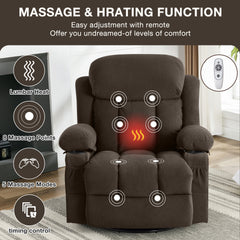 Swinging recliner massage heated sofa, with USB and 2 cup holders in side pockets, (Brown )