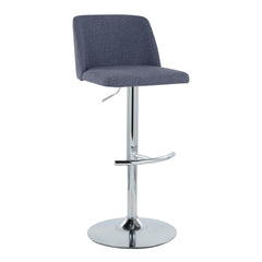 Toriano Contemporary Adjustable Barstool with Swivel in Blue Fabric and Chrome Metal with Rounded T Footrest by LumiSource - Set of 2