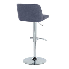 Toriano Contemporary Adjustable Barstool with Swivel in Blue Fabric and Chrome Metal with Rounded T Footrest by LumiSource - Set of 2