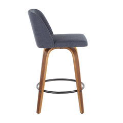 Toriano Mid-Century Modern Counter Stool in Walnut and Blue Fabric by LumiSource - Set of 2