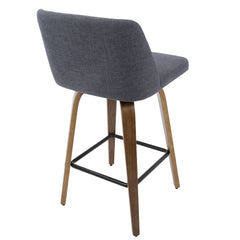 Toriano Mid-Century Modern Counter Stool in Walnut and Blue Fabric by LumiSource - Set of 2