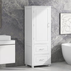 Tall Bathroom Storage Cabinet, Freestanding Storage Cabinet with Two Drawers and Adjustable Shelf, MDF Board with Painted Finish, White (Old Sku:WF312728AAK/N725P241045K)