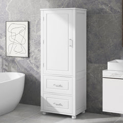 Tall Bathroom Storage Cabinet, Freestanding Storage Cabinet with Two Drawers and Adjustable Shelf, MDF Board with Painted Finish, White (Old Sku:WF312728AAK/N725P241045K)