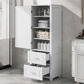 Tall Bathroom Storage Cabinet, Freestanding Storage Cabinet with Two Drawers and Adjustable Shelf, MDF Board with Painted Finish, White (Old Sku:WF312728AAK/N725P241045K)