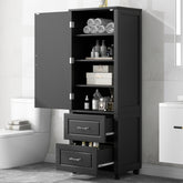 Tall Bathroom Storage Cabinet, Freestanding Storage Cabinet with Two Drawers and Adjustable Shelf, MDF Board with Painted Finish, Black (Old Sku:WF312728AAB/N725P241045B)