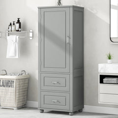 Tall Bathroom Storage Cabinet, Freestanding Storage Cabinet with Two Drawers and Adjustable Shelf, MDF Board with Painted Finish, Grey (Old Sku:WF312728AAE/N725P241045E)