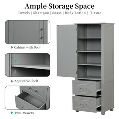Tall Bathroom Storage Cabinet, Freestanding Storage Cabinet with Two Drawers and Adjustable Shelf, MDF Board with Painted Finish, Grey (Old Sku:WF312728AAE/N725P241045E)