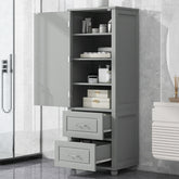 Tall Bathroom Storage Cabinet, Freestanding Storage Cabinet with Two Drawers and Adjustable Shelf, MDF Board with Painted Finish, Grey (Old Sku:WF312728AAE/N725P241045E)