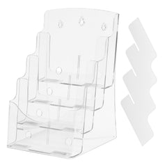 Acrylic Brochure Holder 8.5 x 11 inch, 4-Tier Clear Acrylic Literature Display Stand, Plastic Literature Organizer Flyer Stand & Removable Divider for Office Exhibition, Countertop or Wall Mount