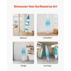 Vertical Surfboard Stand, Wooden Surfboard Rack for Storage and Display, Adjustable & Freestanding Board Stand Organizer with Padding, for Wakeboards, Snowboards, Kiteboards, Shortboard, Skis