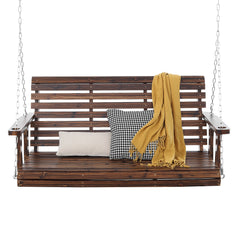 Wooden Porch Swing 4.5 ft, Patio bench swing for Courtyard & Garden, Upgraded 880 lbs Strong Load Capacity, Heavy Duty Swing Chair Bench with Hanging Chains for Outdoors, Carbonized Brown