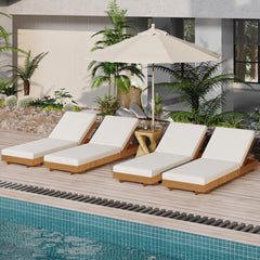 LOUNGE CHAISE SET, ACACIA SOLID WOOD WITH LOUNGE CUSHION (Cream) - Matching Dark Grey Version Available