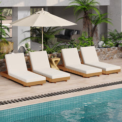 Lounge chaise Set, Acacia solid wood with Lounge Cushion (Cream+Triple Folds) - Matching Dark Grey Version Available