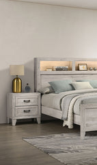 Bedside Table White Wash Finish Striking Elegant 1pc Nightstand Contemporary Style Black Bar Pull 2-Drawers