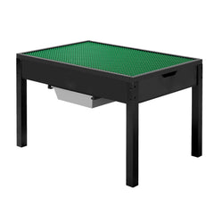 Kids Wooden Activity Table, Building Blocks Double-Sided Tabletop, Multi-Purpose Activity Play Table with 2 Storage Bins for Kids 3+ Years, Large Storage Space, Present for Boys & Girls, Black