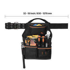 Tool Pouch with Belt, 14 Pockets Professional Tool Belt Pouch for Men, Heavy Duty Detachable Adjustable Utility Work Bag for Electrician, Carpenter, Construction, Adjusts Waist 32 to 50 Inches
