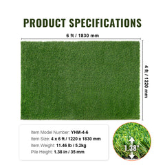 Artifical Grass, 4 x 6 ft Rug Green Turf, 1.38"Fake Door Mat Outdoor Patio Lawn Decoration, Easy to Clean with Drainage Holes, Perfect For Multi-Purpose Home Indoor Entryway Scraper Dog Mats
