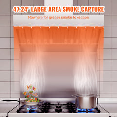 Commercial Exhaust Hood, 4FT Food Truck Hood Exhaust, 201 Stainless Steel Concession Trailer Hood with 2 Detachable U-shaped Grid Oil Filter Mesh, Rust Resistant Vent Hood for Kitchen Restaurant