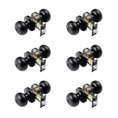 Round Privacy Door Knobs for Bedroom Bathroom Matte Black 6 Pack Keyless