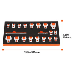 Crowfoot Wrench Set, 3/8" Drive 20-Piece Crows Foot Wrench Set with 2 Extension Bars and EVA Tool Organizer,40CR Material with Mirror Chrome Finish, SAE 3/8"-7/8" and Metric 10-22 mm,