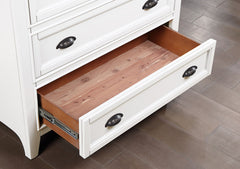 Transitional Style 1pc Chest White Finish 5-Drawers Cup Handle And Round Knobs Felt Line Drawers Ball Bearing Glides