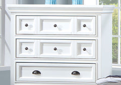 Transitional Style 1pc Chest White Finish 5-Drawers Cup Handle And Round Knobs Felt Line Drawers Ball Bearing Glides