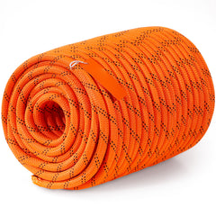 Double Braided Polyester Rope, 1/2 in x 220 ft, 48 Strands, 8000 LBS Breaking Strength Outdoor Climbing Rope, Arborist Rigging Rope for Rock Hiking Camping Swing Rappelling Rescue, Orange/Black