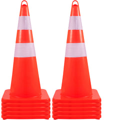 Safety Cones, 10PCS 28" Traffic Cones, PVC Orange Construction Cones, 2 Reflective Collars Traffic Cones with Weighted Base and Hand-Held Ring Used for Traffic Control, Driveway Road Parking