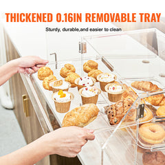 Pastry Display Case, 2-Tier Commercial Countertop Bakery Display Case, Acrylic Display Box with Rear Door Access & Removable Shelves, Keep Fresh for Donut Bagels Cake Cookie, 20.7"x13.2"x11.9"