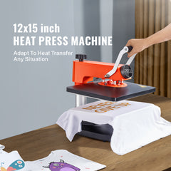 5-in-1 Heat Press Machine, 12" x 15" Fast Heating, 360 Swing Away Digital Sublimation Transfer, T-Shirt Vinyl Transfer Printer for Banners Canvas Bag Shirts Pillow Cups Caps Plates