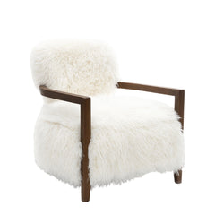 Contemporary Style 1pc Accent Chair Soft Faux Fur Wooden Arms Tight Back And Seat White Finish Primary Living Room