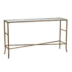 56.5x14x30" Antique Gold Console Table, Mirrored Top