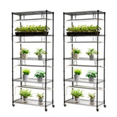 DIY Plant Shelf with Grow Lights, 71 in Tall Indoor Plant Stand with Wheels, 192W 5000K Full Spectrum Grow Lights, Heavy Duty Metal Plants Display Rack, Flower Pot Holder for Seed Starting