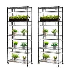 DIY Plant Shelf with Grow Lights, 71 in Tall Indoor Plant Stand with Wheels, 192W 5000K Full Spectrum Grow Lights, Heavy Duty Metal Plants Display Rack, Flower Pot Holder for Seed Starting