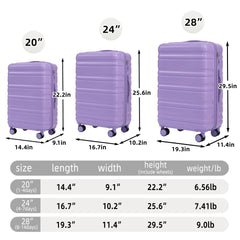 HIFINE TOURIST 20"/24"/28" 3 pcs/set in ABS Spinner Wheel Luggage, Carry on Suitcase, Matching Color, Combination Lock (Blue+Purple)