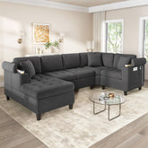 Modern U-shaped Sectional Sofa 115.7" Corner Sectional Living Room Couch Oversized Sectional with with Built-in Cup Holders, Storage Space and USB Ports for Living Room, Grey