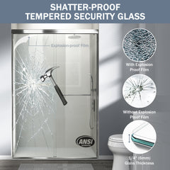 44-48 in. W x 72 in. H Double Sliding Shower Door, Semi-frameless Bathroom Sliding Door with 1/4" (6mm) Tempered Glass for Walk-in Shower, Chrome CM-24D03-48CX
