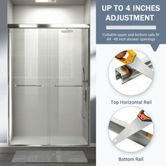 44-48 in. W x 72 in. H Double Sliding Shower Door, Semi-frameless Bathroom Sliding Door with 1/4" (6mm) Tempered Glass for Walk-in Shower, Chrome CM-24D03-48CX