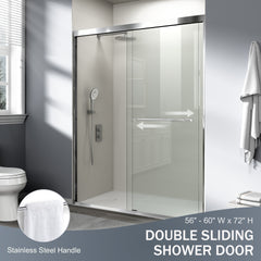 56-60 in. W x 72 in. H Double Sliding Shower Door, Semi-frameless Bathroom Sliding Door with 1/4" (6mm) Tempered Glass for Walk-in Shower, Chrome CM-24D03-60CX