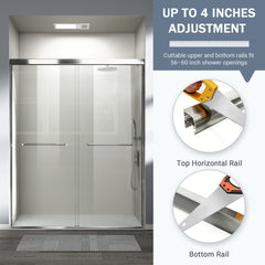 56-60 in. W x 72 in. H Double Sliding Shower Door, Semi-frameless Bathroom Sliding Door with 1/4" (6mm) Tempered Glass for Walk-in Shower, Chrome CM-24D03-60CX