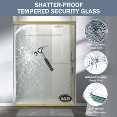 56-60 in. W x 72 in. H Double Sliding Shower Door, Semi-frameless Bathroom Sliding Door with 1/4" (6mm) Tempered Glass for Walk-in Shower, Brushed Gold CM-24D03-60BGX